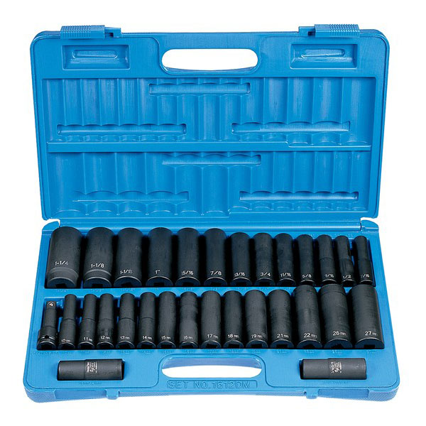 1/2" Drive Impact Socket Set Deep SAE & Metric 30 Piece - Socket Sets