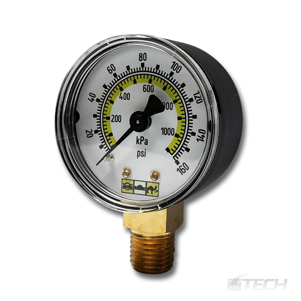 Airline Regulator Gauge 2" dia. 0-160 PSI Bottom Mount 1/4" NPT - Filters/Regulators/Lubricators