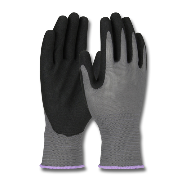 Gray Nylon Knit Gloves w/ Black Nitrile Coated Palm (Large) - Gloves