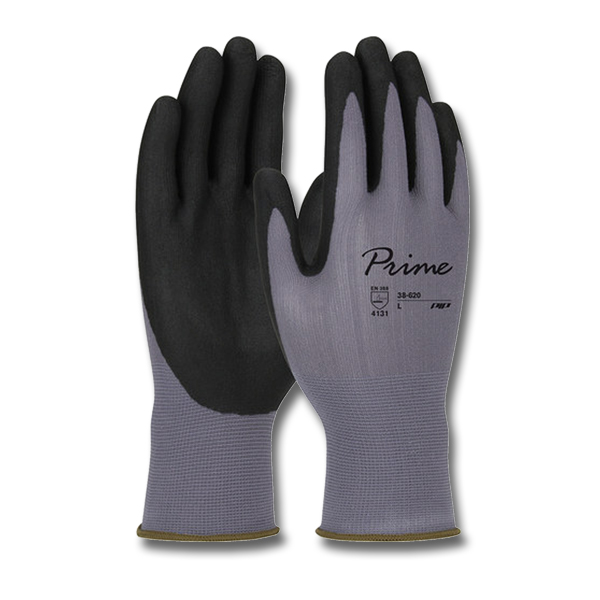 Gray Nylon Knit Gloves w/ Black Nitrile Coated Palm (XXL) - Gloves