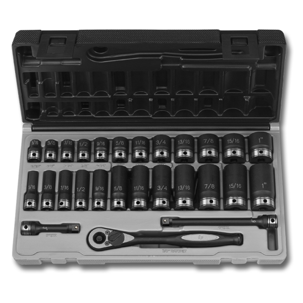 Grey 3/8" Duo Socket Set 27 Piece Stand/Deep SAE - Socket Sets